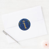 Royal Blue & Gold Crown 1 1E verjaardagsfeestje Ronde Sticker (Envelop)