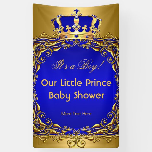 Royal Blue Gold Crown Baby shower Boy Spandoek (Verticaal)