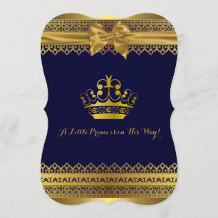 Royal Blue & Gold Crown Baby shower Kaart