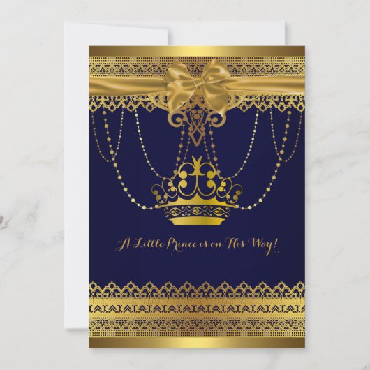 Royal Blue & Gold Crown Baby shower Kaart (Voorkant)
