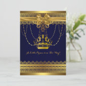 Royal Blue & Gold Crown Baby shower Kaart (Staand voorkant)