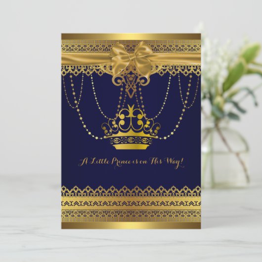 Royal Blue & Gold Crown Baby shower Kaart (Staand voorkant)