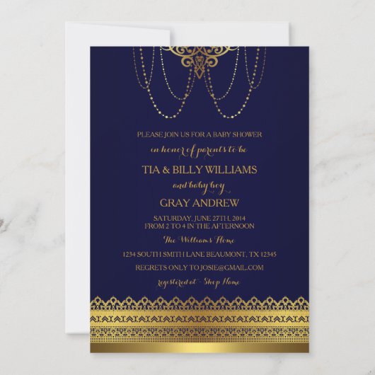 Royal Blue & Gold Crown Baby shower Kaart (Achterkant)