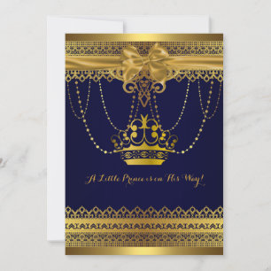 Royal Blue & Gold Crown Baby shower Kaart