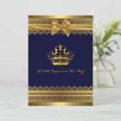 Royal Blue & Gold Crown Baby shower Kaart (Staand voorkant)