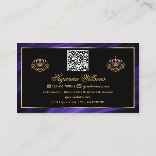 Royal Blue Gold Crown met Logo QR-code Visitekaartje (Achterkant)