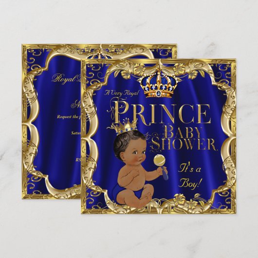 Royal Blue Gold Crown Prince Baby shower Etnische Kaart (Voorkant / Achterkant)