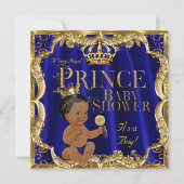 Royal Blue Gold Crown Prince Baby shower Etnische Kaart (Voorkant)