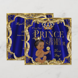 Royal Blue Gold Crown Prince Baby shower Etnische Kaart