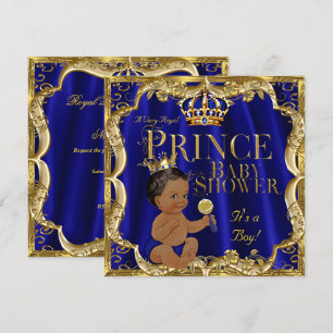 Royal Blue Gold Crown Prince Baby shower Etnische Kaart