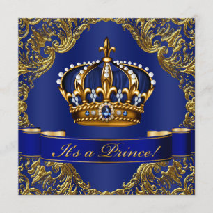 Royal Blue Gold Crown Prince Baby shower Kaart