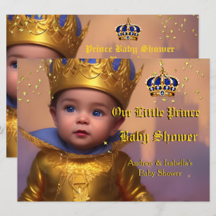 Royal Blue Gold Crown Prince Baby shower Kaart