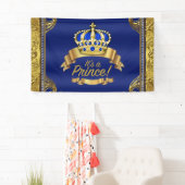 Royal Blue Gold Crown Prince Baby shower Spandoek (Insitu)