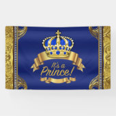 Royal Blue Gold Crown Prince Baby shower Spandoek (Horizontaal)