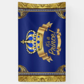 Royal Blue Gold Crown Prince Baby shower Spandoek (Verticaal)