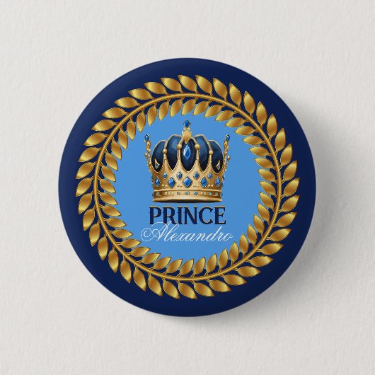 Royal Blue Gold Crown Prince Baby shower/Verjaarda Ronde Button 5,7 Cm (Voorkant)