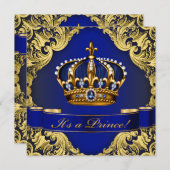 Royal Blue Gold Crown Prince Boy Baby shower Kaart (Voorkant / Achterkant)