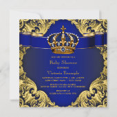 Royal Blue Gold Crown Prince Boy Baby shower Kaart (Achterkant)