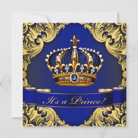 Royal Blue Gold Crown Prince Boy Baby shower Kaart (Voorkant)