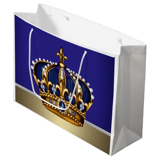 Royal Blue Gold Crown Prince King Large Cadeautasje (Voorkant Gekanteld)