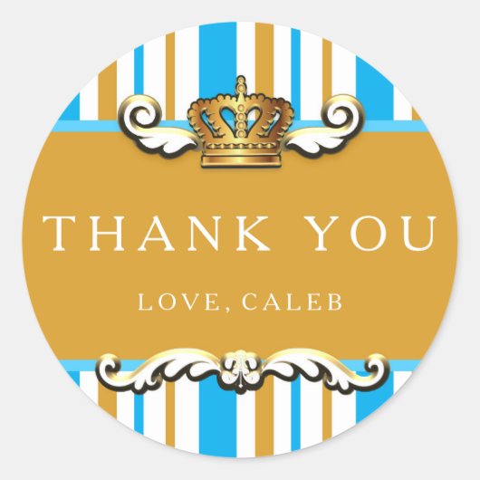 Royal Blue & Gold Crown Prince Party Favor Sticker (Voorkant)