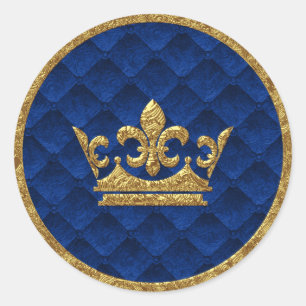 Royal Blue & Gold Crown verhalenboek bruiloft guns Ronde Sticker