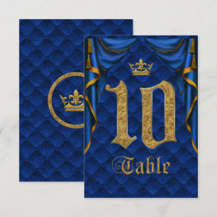 Royal Blue Gold Crown Wedding Table Number 10 Kaart