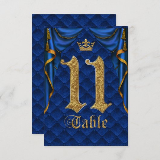 Royal Blue Gold Crown Wedding Table Number 11 Kaart (Voorkant / Achterkant)