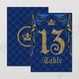 Royal Blue Gold Crown Wedding Table Number 13 Kaart