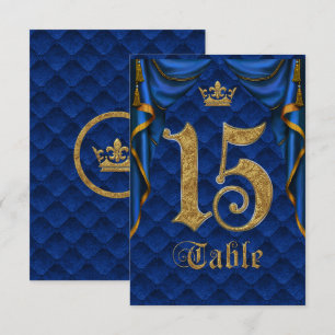 Royal Blue Gold Crown Wedding Table Number 15 Kaart