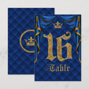 Royal Blue Gold Crown Wedding Table Number 16 Kaart