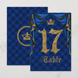 Royal Blue Gold Crown Wedding Table Number 17 Kaart