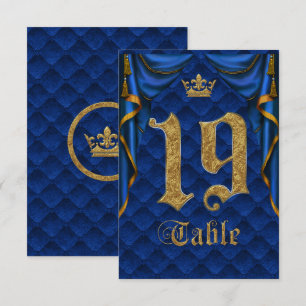 Royal Blue Gold Crown Wedding Table Number 19 Kaart