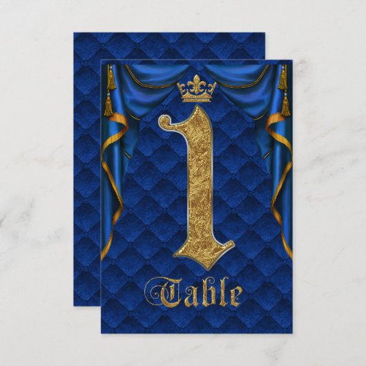 Royal Blue Gold Crown Weduwtable Number 1 Kaart (Voorkant / Achterkant)