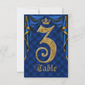 Royal Blue Gold Crown Weduwtable Number 3 Kaart (Voorkant)