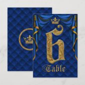 Royal Blue Gold Crown Weduwtable Number 6 Kaart (Voorkant / Achterkant)