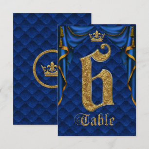 Royal Blue Gold Crown Weduwtable Number 6 Kaart