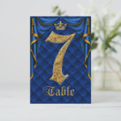 Royal Blue Gold Crown Weduwtable Number 7 Kaart (Staand voorkant)