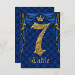 Royal Blue Gold Crown Weduwtable Number 7 Kaart