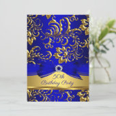 Royal Blue Gold Damask 50e verjaardag Kaart (Staand voorkant)
