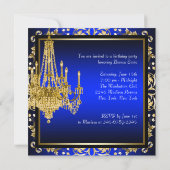 Royal Blue Gold Damask Chandelier Verjaardagsfeest Kaart (Achterkant)