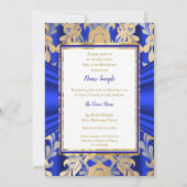 ROYAL Blue Gold Damask Grey Tiara Birthday Party Kaart (Achterkant)