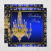 Royal Blue Gold Damask Kroonluchter Verjaardagsfee Kaart (Voorkant / Achterkant)