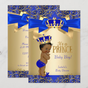Royal Blue Gold Damask Prince Baby shower Etnische Kaart