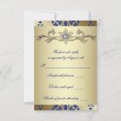 Royal Blue Gold Damask RSVP Kaartje (Achterkant)