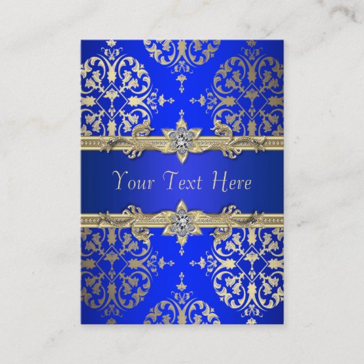 Royal Blue Gold Damask Visitekaartjes (Voorkant)