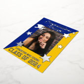 Royal Blue & Gold Diagonal Afstuderen Silver Folie Uitnodiging (Gedraaid)