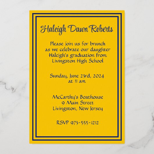 Royal Blue & Gold Diagonal Afstuderen Silver Folie Uitnodiging (Achterkant)