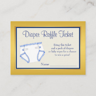 Royal Blue Gold Diaper Raffle Ticket Informatiekaartje