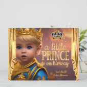 Royal Blue Gold Drapes Prince Baby shower Blonde Kaart (Staand voorkant)